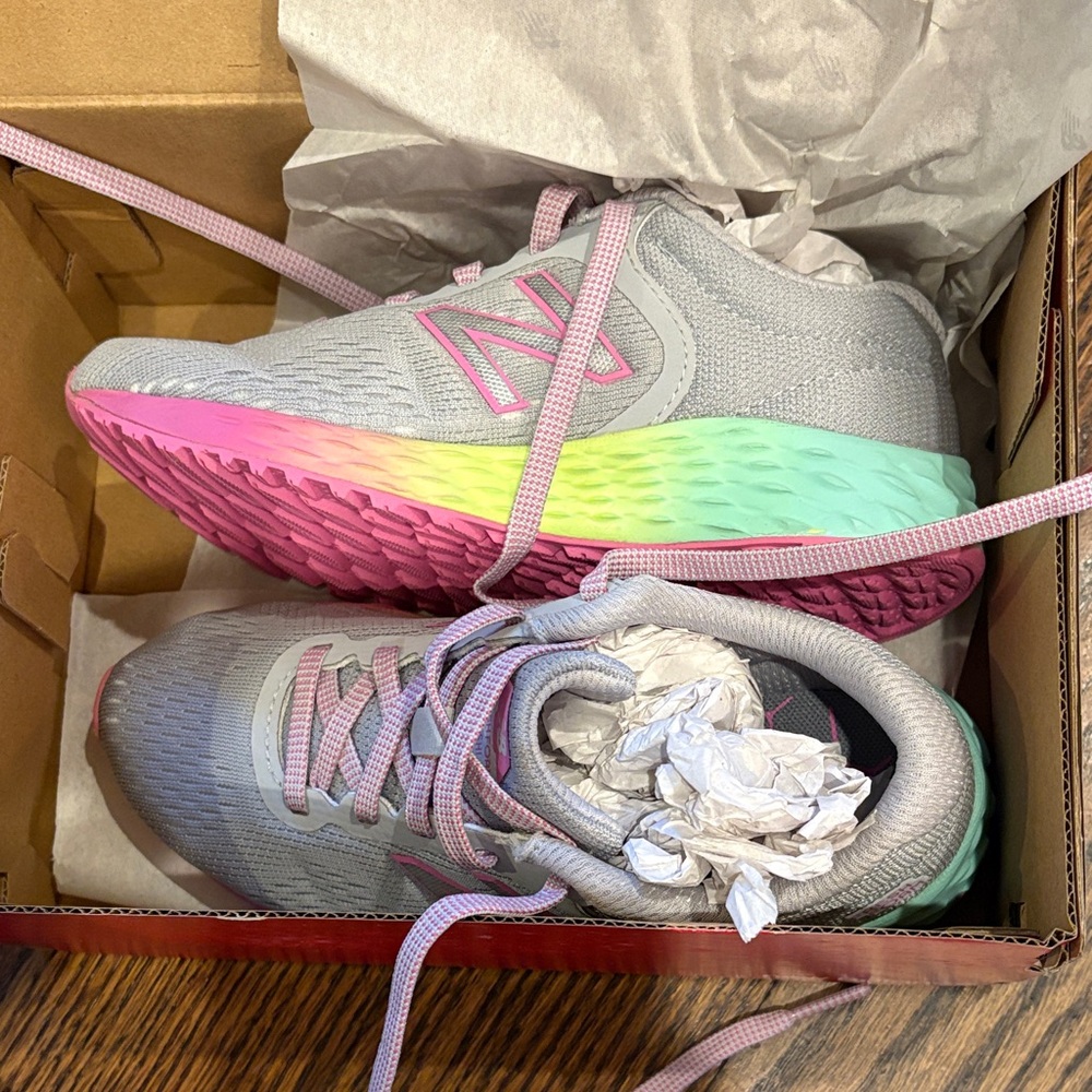 New Balance Gray Sneakers with Pink and Green Accents